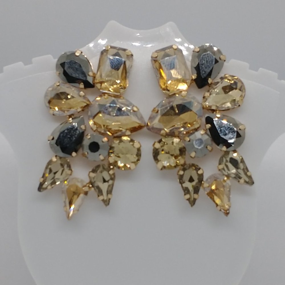 Fashion Earring Multilayer Crystal Studded /  Beautiful Champagne Color
